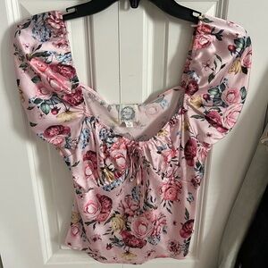 Blue Rain Pink Floral Blouse